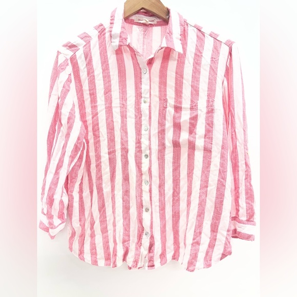 grand & greene Tops - grand & greene red & White Striped Button-Down Shirt
